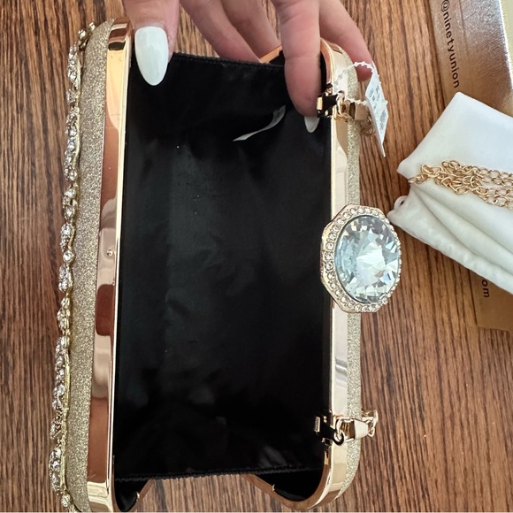 NWT Sparkly Gold Flower Handle  Rhinestones Evening Wedding Bridal Clutch Bag - Picture 8 of 9